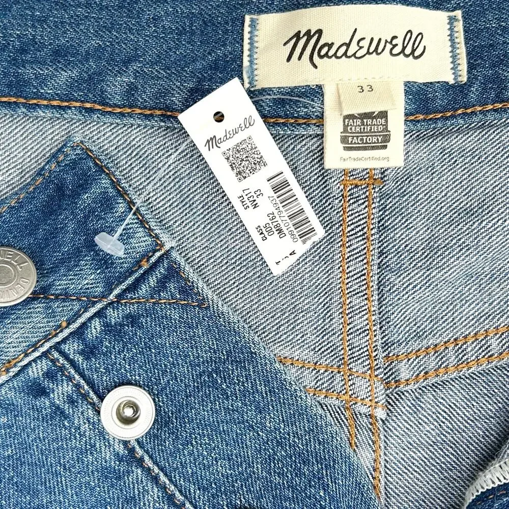 Madewell 33 WAIST Baggy Cuffed Button-Fly Mifflin Wash Denim Jean Shorts NWT